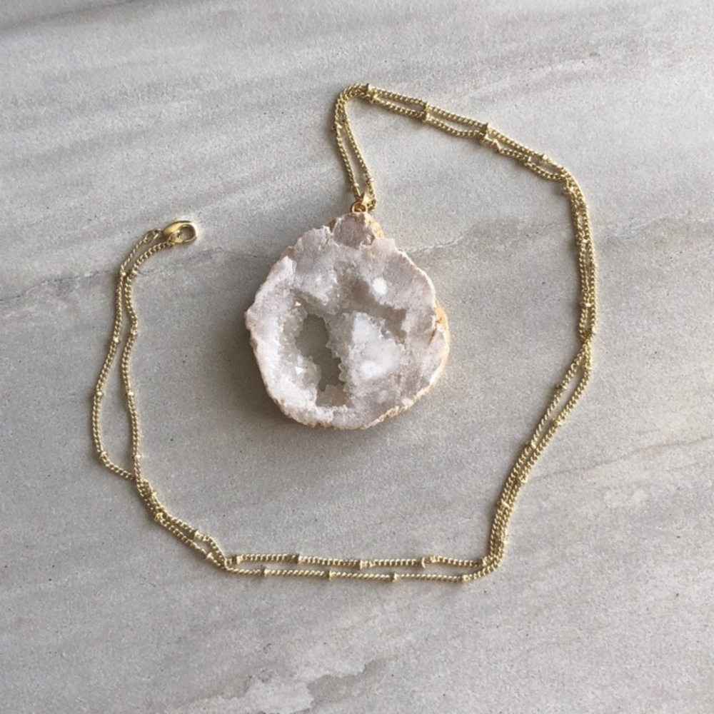 Geode Slice 14k Gold Boho Necklace - Picture 5 of 8